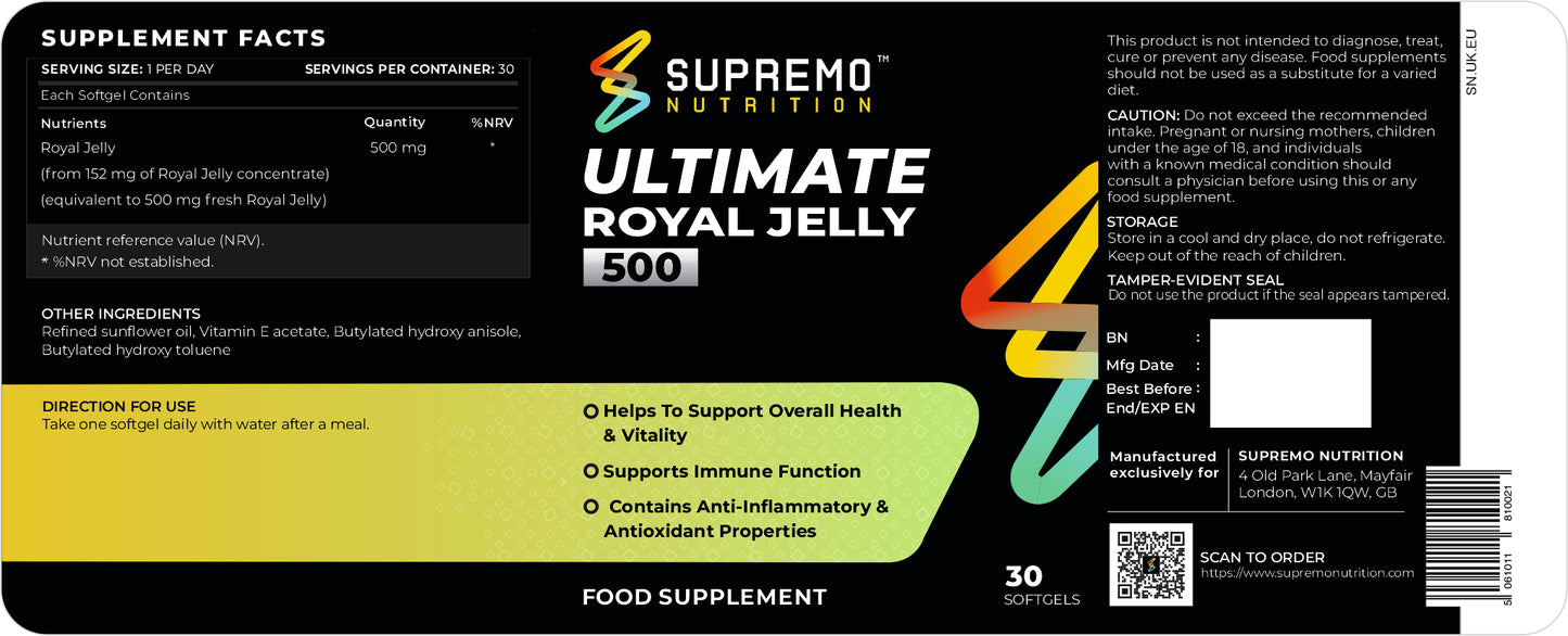 Ultimate Royal Jelly, Helps to Support Overall Health & Vitality, Supports Immune Function, Contains Anti-Inflamatory & Antioxident Properties, 30 Softgels