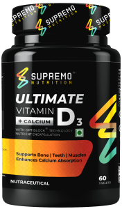 Ultimate Vitamin D3 + Calcium, Supports Bones, Teeth, and Muscles, Non GMO, Vegan, 60 Tablets