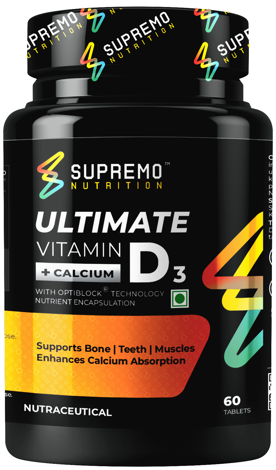 Ultimate Vitamin D3 + Calcium, Supports Bones, Teeth, and Muscles, Non GMO, Vegan, 60 Tablets